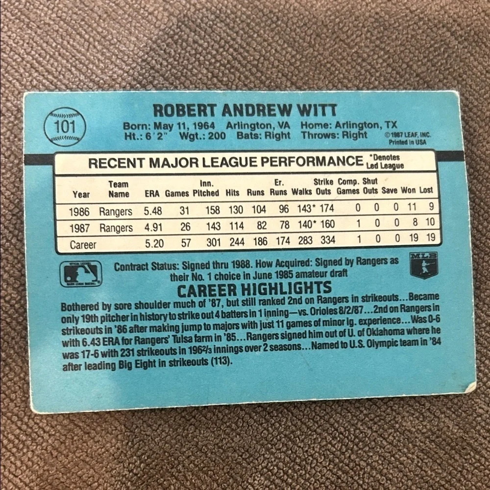Donruss Baseball Trading Card - Blue and Red - Picture 2 of 2